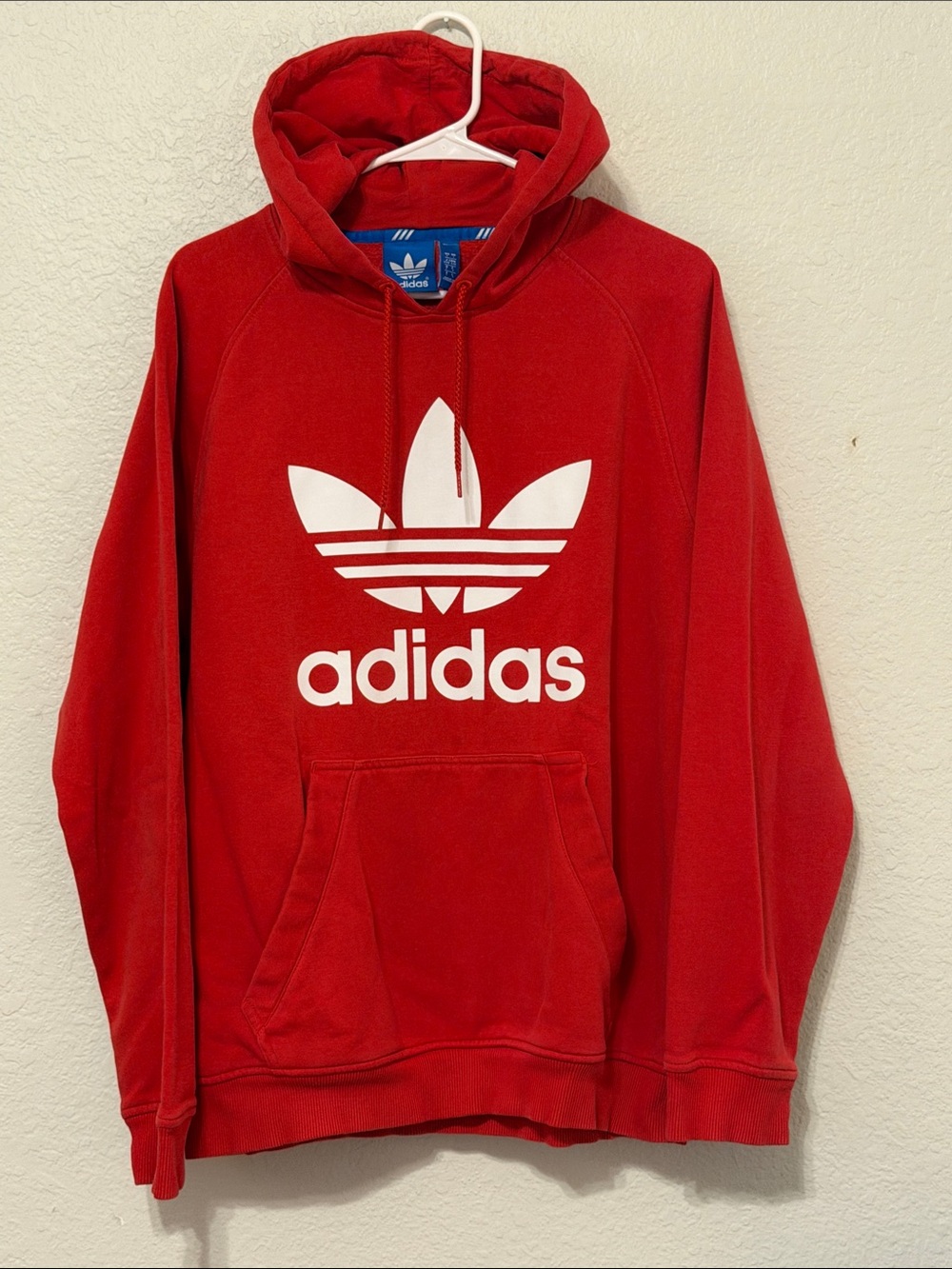 adidas Red Crewneck Hoodie with White Trefoil Logo
